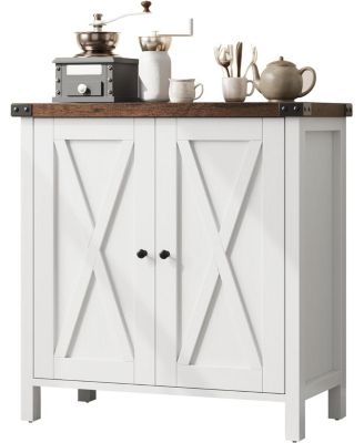 Farmhouse Sideboard Buffet Cabinet, Rustic Modern Storage with Adjustable Shelves, 2 Barn Doors, Multi-Functional Coffee Bar, Kitchen Organizer
