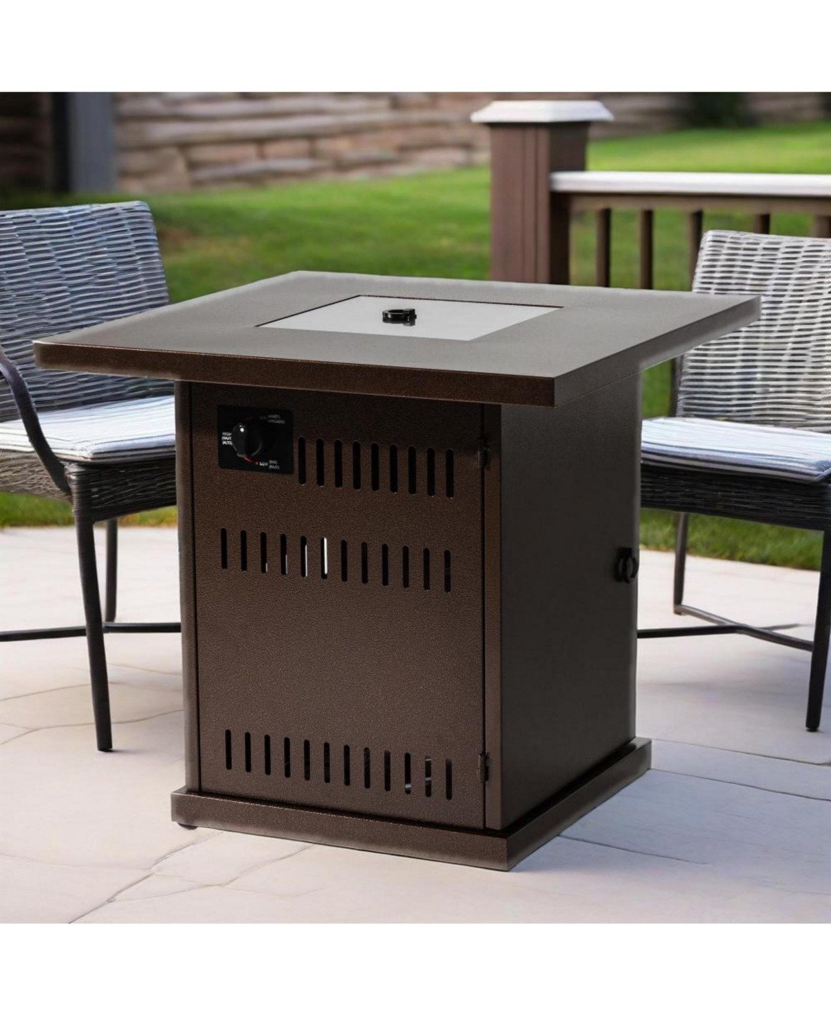 Flynama 28 Inch Propane Gas Fire Pit Table 50000 Btu Square Steel Brown for Outdoor Patio Deck Garden Courtyard