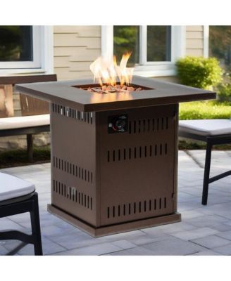 28 Inch Propane Gas Fire Pit Table 50000 BTU Square Steel Brown for Outdoor Patio Deck Garden Courtyard