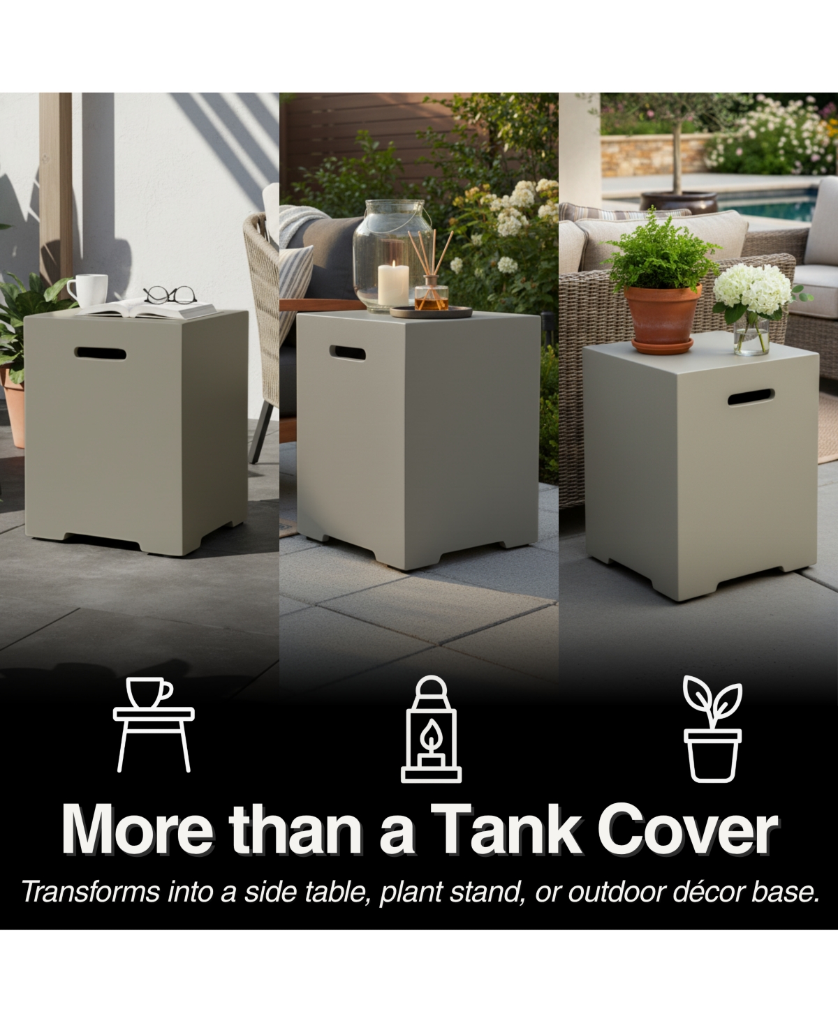 Flynama 16 Inch Propane Tank Cover 20 Lb Outdoor Storage Hideaway Table Concrete Tank Holder Cement Grey Light Grey