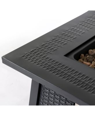 28 Inch Iron Square Propane Fire Pit Table 50000 BTU Adjustable Flame Multi Purpose Outdoor Patio Table