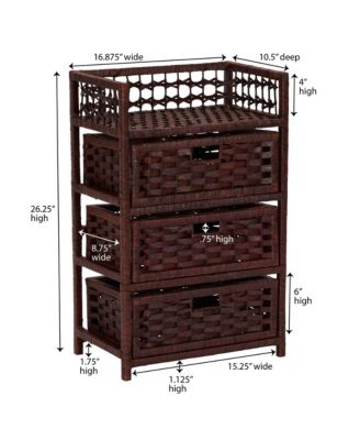 Woven 3 Drawer Chest with Cutout Handles, Paper Rope Stained