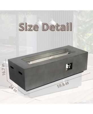 60 Inch Outdoor Rectangle Propane Fire Pit Table 60000 BTU Auto Ignition Concrete Fire Table with Waterproof Cover and Lava Rocks