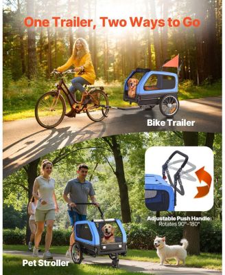 Dog Bike Trailer 2-in-1 Pet Carrier 88 LB Capacity with Leash Attachment