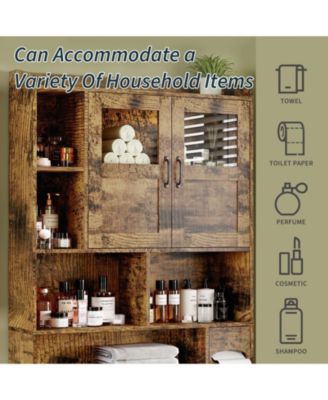 67.4" h Bathroom Storage Organizer with Glass Door, for Toilet, Laundry Room