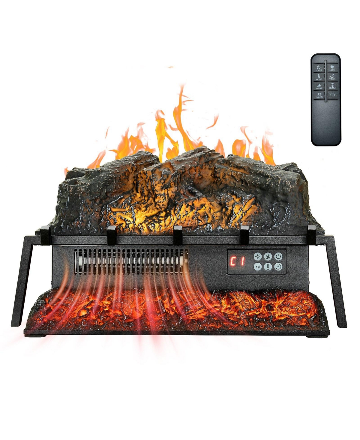 Sugift Electric Fireplace Log 23" Insert Heater with Remote Flames Timer