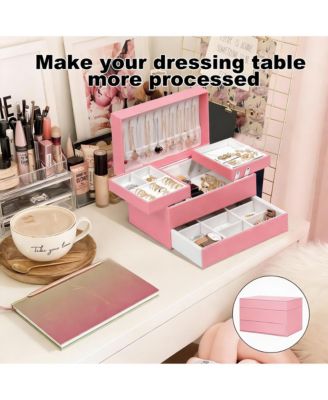 3-Layer Jewelry Organizer Box for Women - Large Capacity, PU Leather, Space-Saving