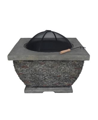 32 Inch MgO Light-Weight Concrete Wood Burning Square Fire Pit Grey for Outdoor Patio Backyard