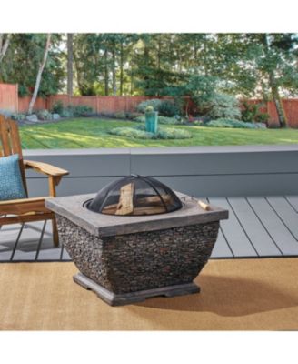32 Inch MgO Light-Weight Concrete Wood Burning Square Fire Pit Grey for Outdoor Patio Backyard