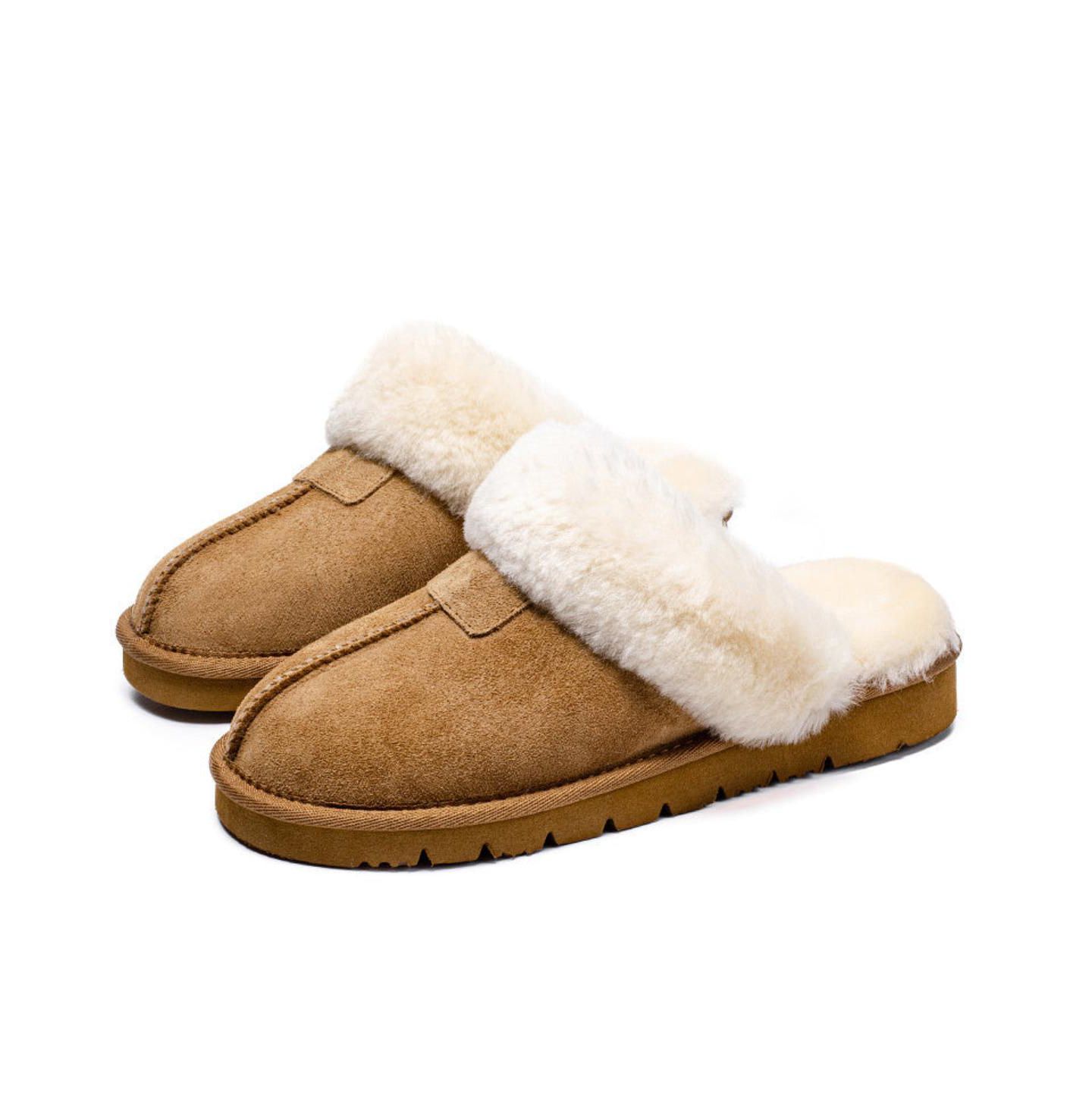 Женские сабо PAZSTOR Shearling and Suede Clog Slippers Spring, цвет: Каштановый — фото 5
