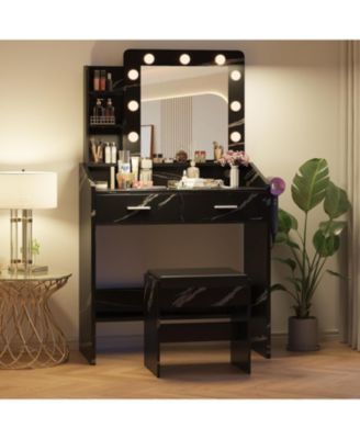 Vanity Desk Mirror and LED Lights - Makeup Vanity Desk for Bedrooms, Apartments, Easy to Assemble