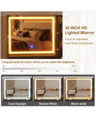 5 Drawer Makeup Vanity Desk Lights & Power Outlet, Modern Fluted Design for Bedrooms, Apartments, Easy to Assemble