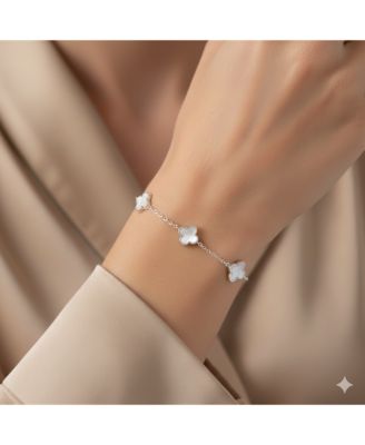 Sterling Silver, Mother of Pearl Clover Bracelet
