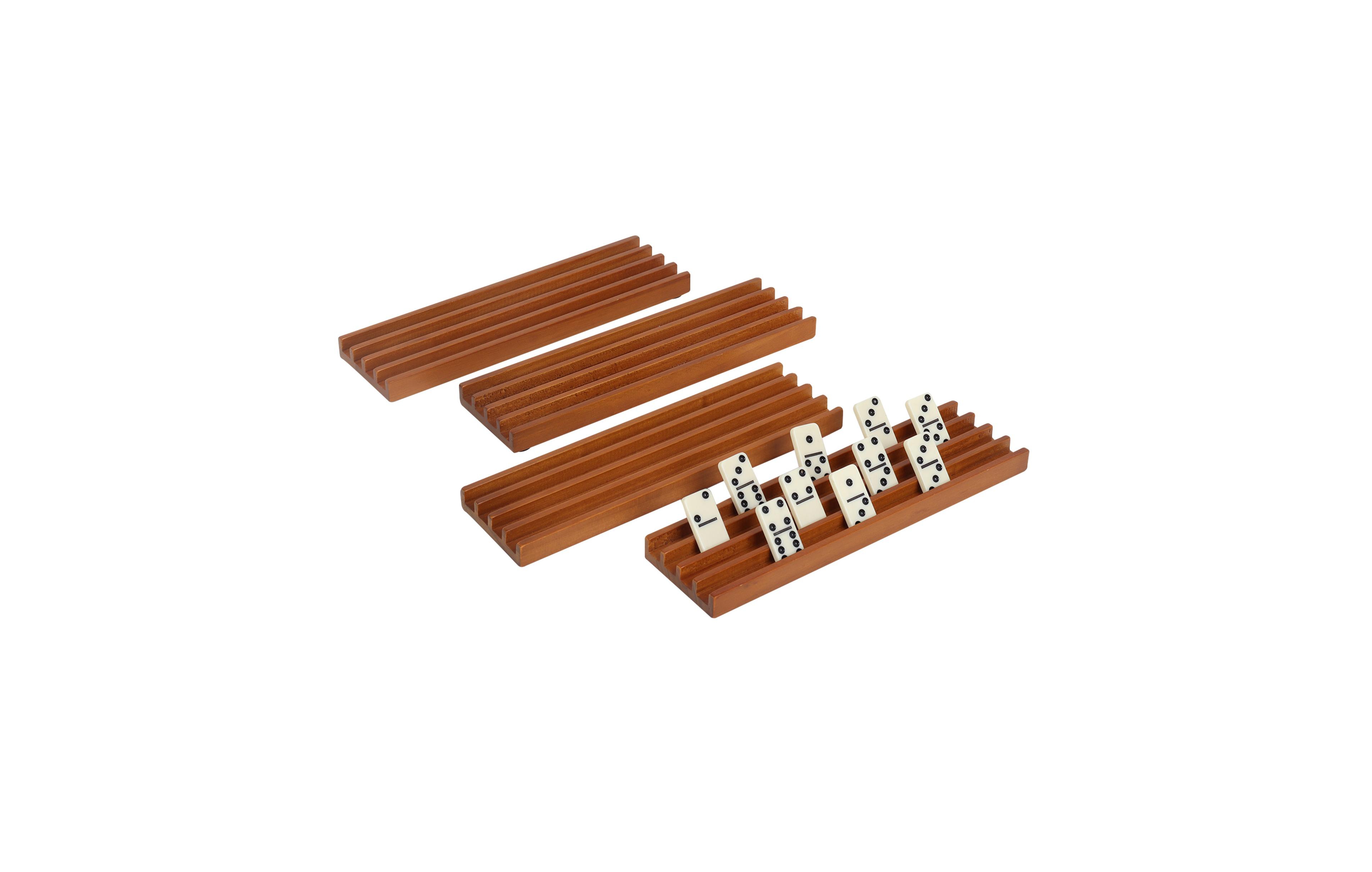 Gse Games & Sports Expert Domino Racks Set of 4, Wooden Domino Trays Holders Organizer, Premium Domino Tiles Holder Racks