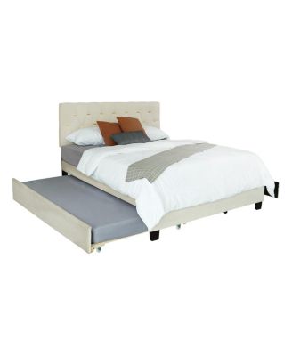 Velvet Queen Bed with Twin Trundle and 2 Storage Drawers