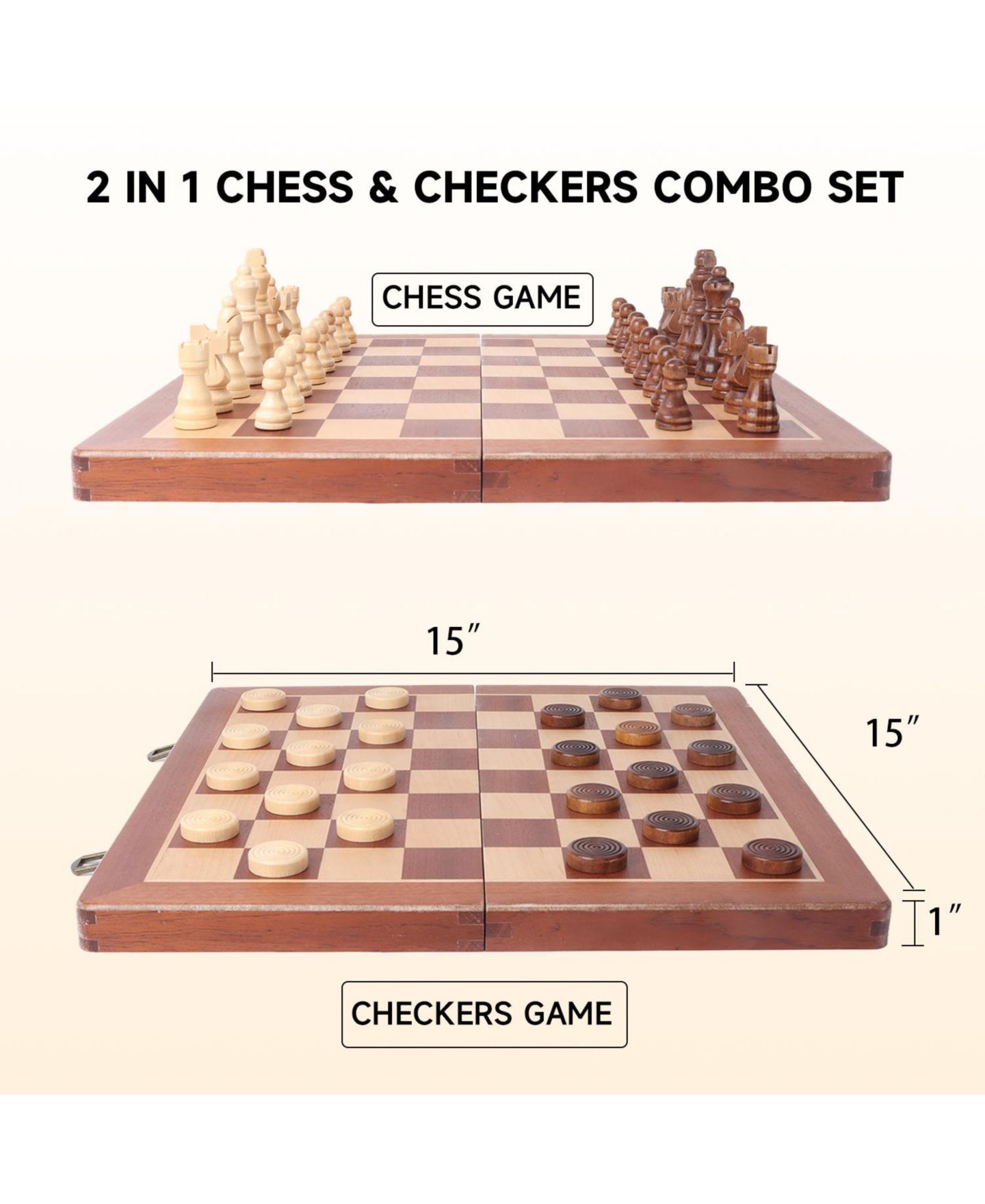 Детская настольная игра GSE Games & Sports Expert 2-in-1 Wooden Folding Chess and Checkers Board Game, Ages 6+ — фото 2