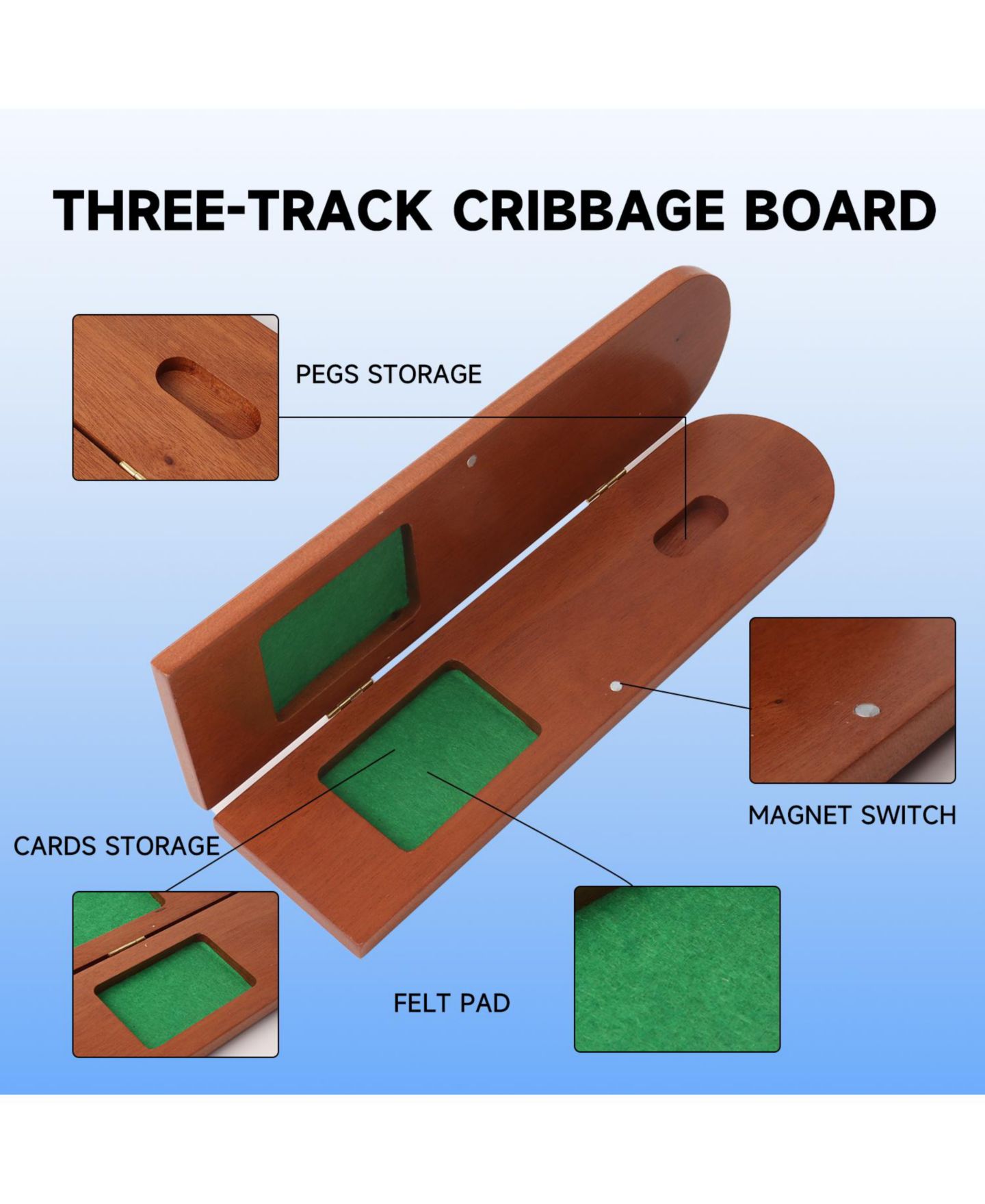 Детская настольная игра GSE Games & Sports Expert 3-Track Wooden Cribbage Board Game with Playing Cards, от 8 лет — фото 5
