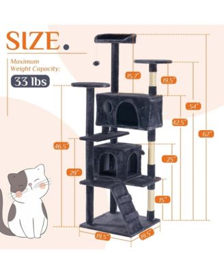 62" Grey Large Cat Tree Tower: Multi-Level, Scratching Post, Jumping Platform Space
