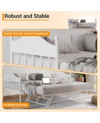 Twin Day Bed with Trundle Bed, Modern Sofa Bed Frame with Foldable Design, Metal Bed Frame ï¼† Heavy Duty Steel Slats
