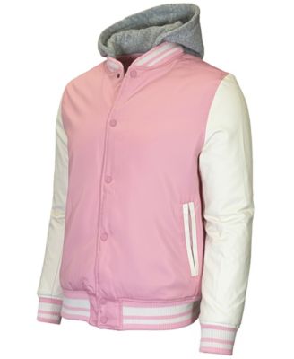 Men's Ribbed Collar Hooded Varsity Jacket