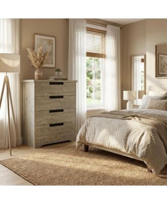 4-Drawer Dresser for Bedroom, Wooden Chest of Drawers with Embedded Handles for Living Room or Nursery, Grey