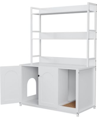 Litter Box Enclosure with 2 Storage Shelves