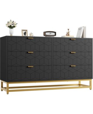 6 Drawer Dresser for Bedroom, 53.5” Large Dresser with Metal Legs, Modern Chest Organizer with Wide Storage, Chest of Drawers for Bedroom