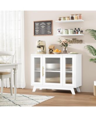 36" Sideboard Buffet Cabinet with storage, farmhouse style, glass doors and adjustable shelves for dining room or living room