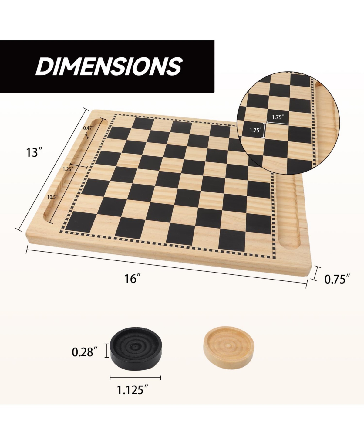 Gse Games & Sports Expert 2-in-1 Reversible Natural Wood Checkers & Tic-Tac-Toe Board Game Combo Set with Game Pieces