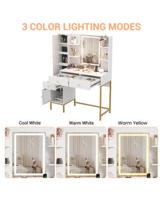 Makeup Vanity Lighted Mirror and Charging Station Vanity Desk for Bedrooms, Apartments, Easy to Assemble