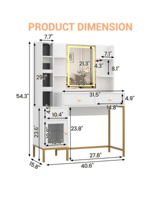 Makeup Vanity Lighted Mirror and Charging Station Vanity Desk for Bedrooms, Apartments, Easy to Assemble
