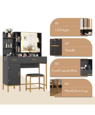 Makeup Vanity Desk with LED Lighted Mirror and Charging Station