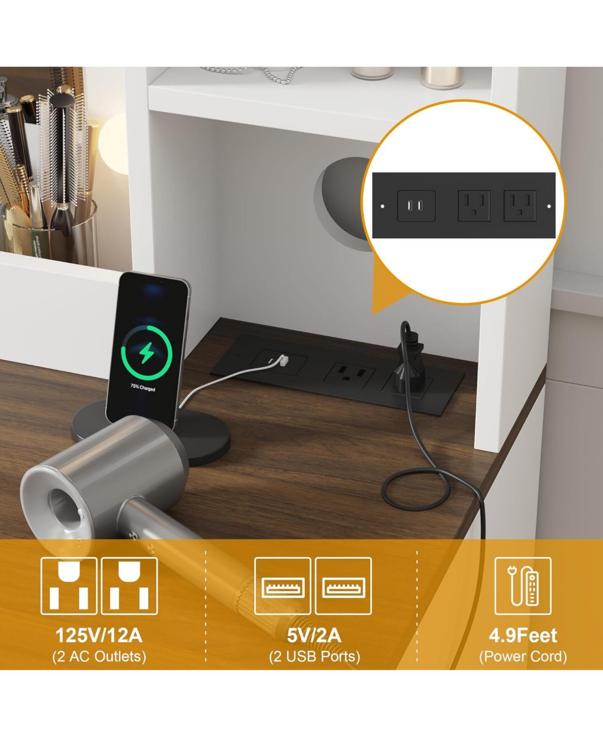 Gaomon Makeup Vanity and Stool - Vanity Desk Lights in 3 Colors