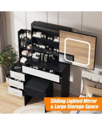 Vanity Desk Mirror and LED Lights - Makeup Vanity Desk for Bedrooms, Apartments, Easy to Assemble