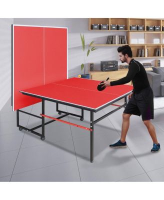 96 Inch  Indoor Foldable Portable Ping Pong Table Mid-Size Table Tennis Game Set with Net Paddles and Balls for Family Game Room - Baofuwish