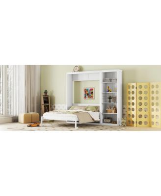 Queen Size Murphy Bed Wall Bed with Shelves, White