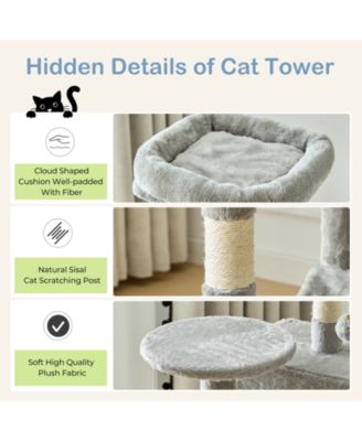 44in Cat Tree Tower: Multi-Cat Climbing, Sisal Posts, Extended Platform, Hammock
