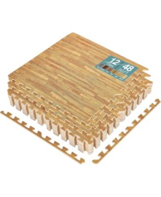 12 Tiles Wood Grain Interlocking Floor Foam Tile Mats - for Home, Playroom, Basement, Trade Show