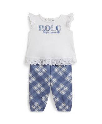 Baby Girls' Logo Jersey Top & Plaid Pants, 2-Piece Set