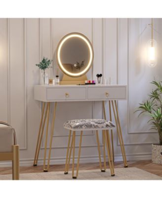 White Makeup Vanity Stool Adjustable Lighted Vanity Table for Bedrooms, Apartments, Easy to Assemble