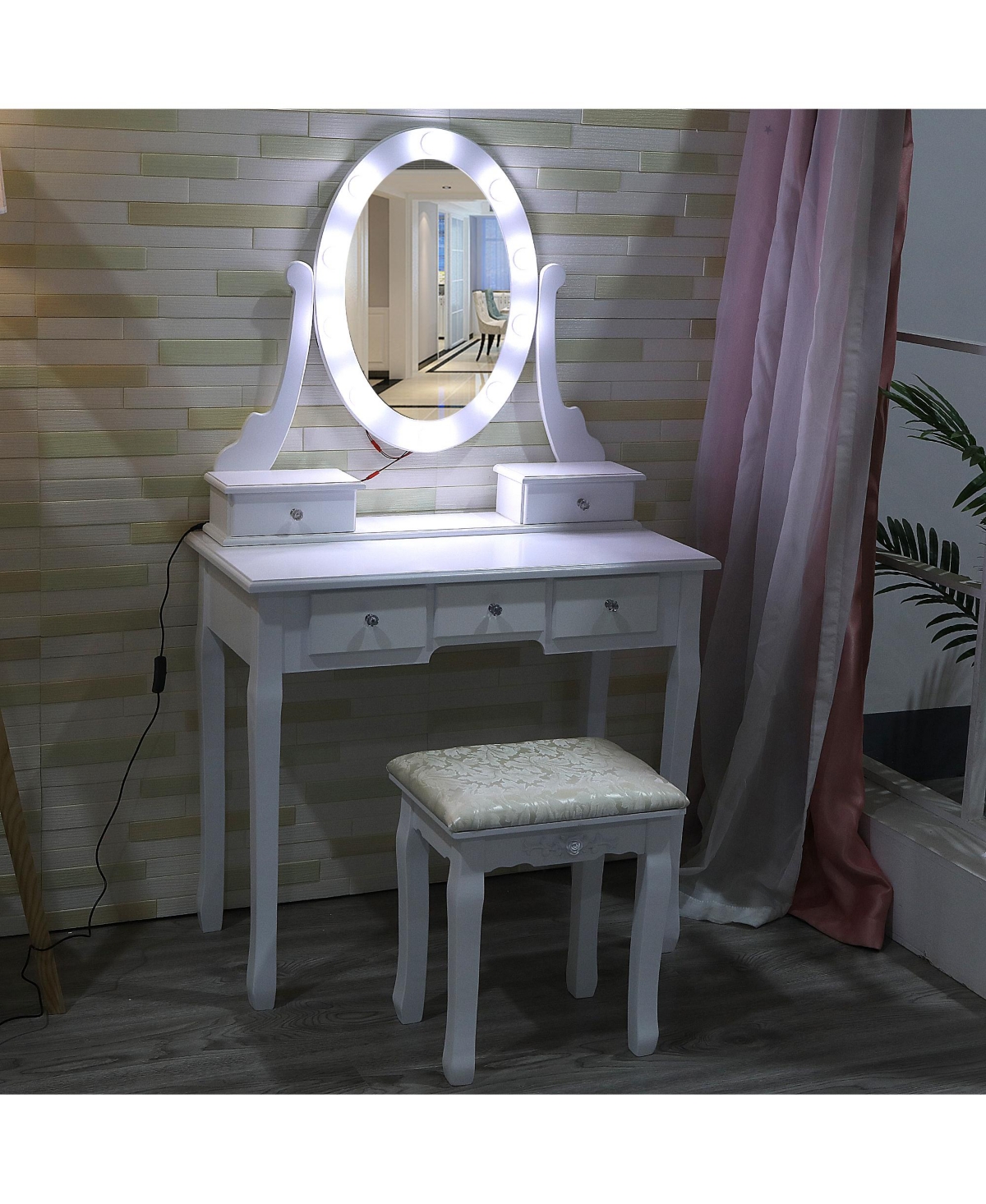 Gaomon Makeup Vanity Modern Vanity Set Lighted Mirror and Cushioned Stool Make Up Table for Bedrooms, Apartments