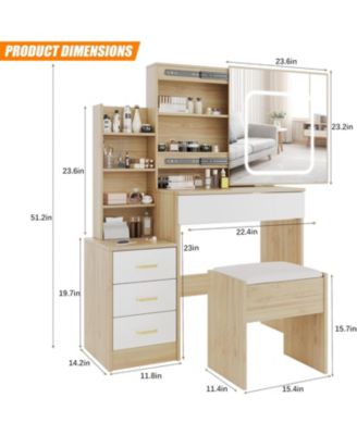 Vanity Desk Mirror and LED Lights - Makeup Vanity Desk for Bedrooms, Apartments, Easy to Assemble