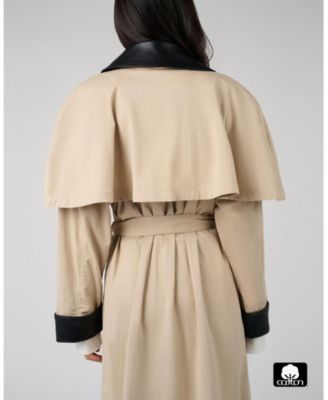 Women's Leather Trim Trench Coat