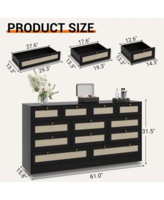12 Drawer Wood Dressers for Bedroom, Wooden Dressers for Adult Bedroom, Modern TV Stand Dresser for 65 inch TV, 61'' Wide Chest of Drawers