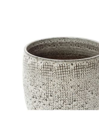 Stone Speckle Textured Ceramic Planter, 12" Grid-Pattern Pot for Indoor/Outdoor Decor