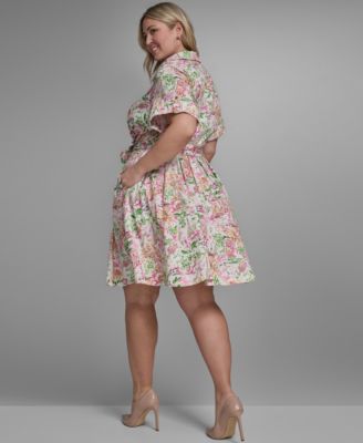 Plus Size Printed Collared Dress