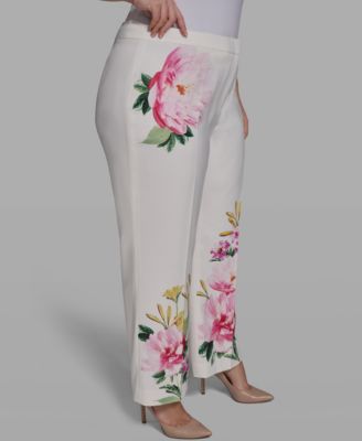 Plus Size Placed Floral Wide-Leg Pants