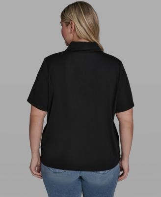 Plus Size Floral Polo Short-Sleeve Top