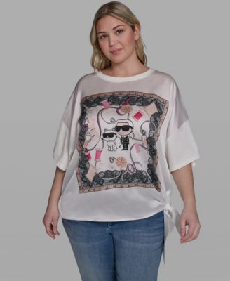 Plus Size Choupette & Karl Printed Boat Neck Top