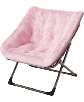 Rabbit Fur Foldable Dish Saucer Chair, Durable Metal Frame Lounge Chair for Kids Teens Adults, Soft Cozy Seating